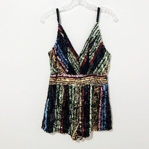 Charlotte Russe Multicolored Sequin V-Neck Romper Size S
